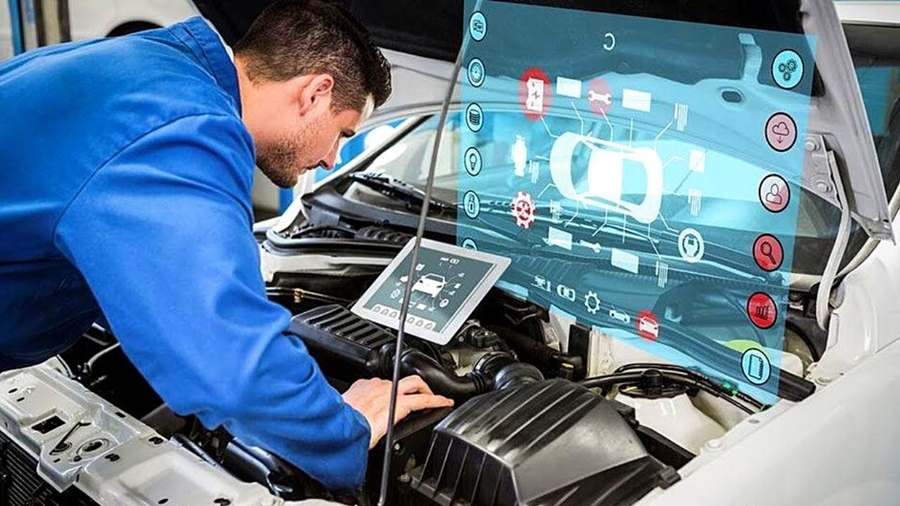 mechanic diagnosing check engine light